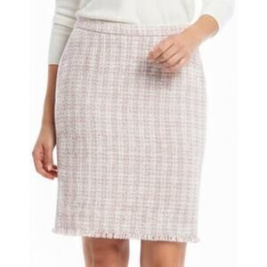 Chantal Gaudreau Pink White Tweed Fringe Hem Pencil Skirt Size 10 Barbiecore